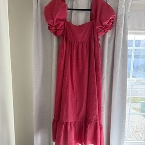 Storia Pink Tiered Maxi Dress Smocked Ditsy Floral Boho Cottage Prairie - Size L